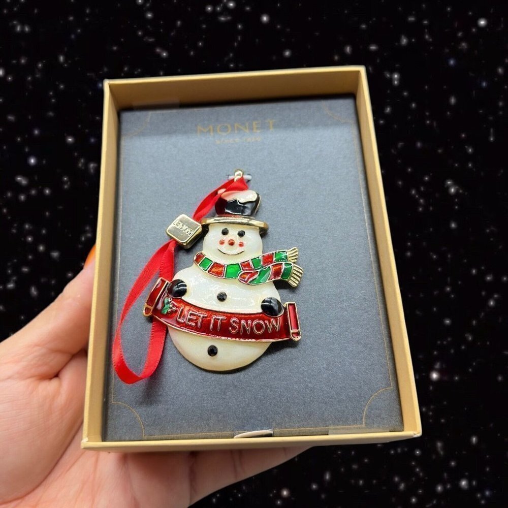 Monet Let‎ it Snow Snowman Pendant Ornament Enameled 2020 Metal